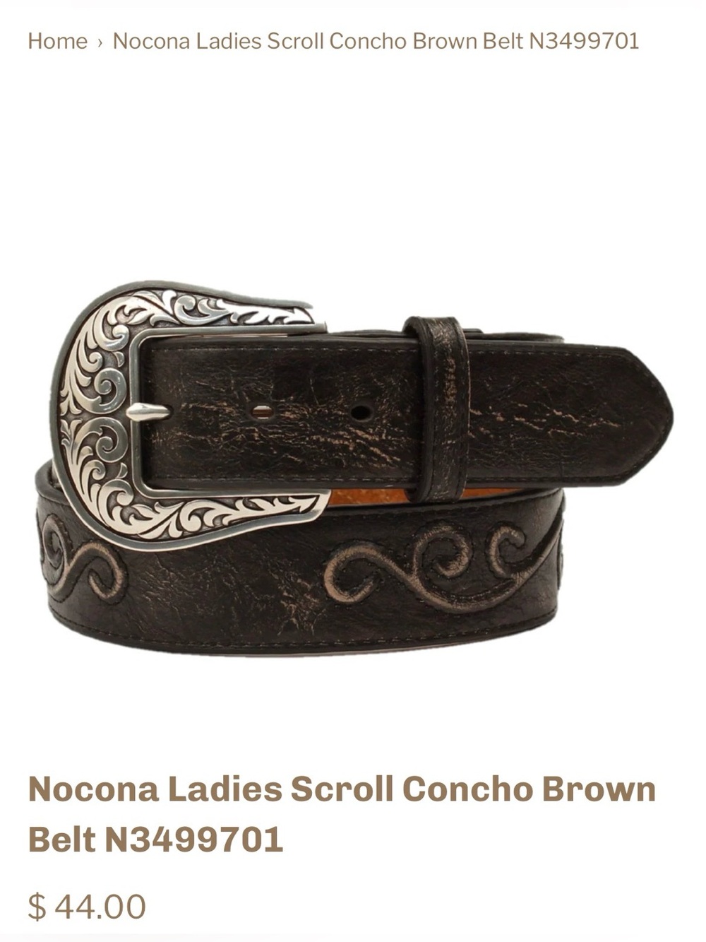 Nocona Brown Leather Belt with Antique Silver Buckle
